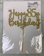 Gold Happy 85th Birthday Cake Topper Glitter Stars - $12.11