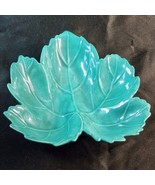 Vintage MCM Ceramic Teal Green Veined Maple Leaf Candy Nut Trinket Dish ... - $13.63