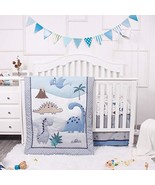 Crib Bedding Set Dinosaur Baby Nursery 3-Piece Standard Size Grey Blue U... - £58.55 GBP