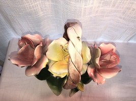 Large Signed Capodimonte Porcelain Basket of Pink &amp; Yellow Roses - $47.99