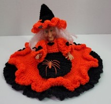 VTG Halloween Witch Doll in Handmade Crocheted Black Orange Dress Air Freshener - £19.02 GBP