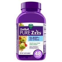 ZzzQuil Pure Zzzs De-Stress &amp; Sleep Melatonin Sleep Aid Tablets - 48 ct -10/2023 - £11.05 GBP
