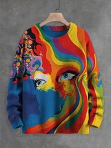 Men&#39;s Psychedelic Hippie Eyes Art Print Knit Sweatshirt - $609.16 MXN