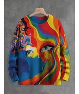 Men&#39;s Psychedelic Hippie Eyes Art Print Knit Sweatshirt - $32.00