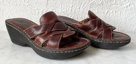 Born Brown Leather Woven Strap Open Toe Slide Sandals - Women&#39;s 8M - $22.76