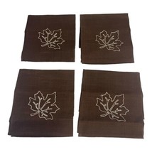 Set of 4 Dinner Napkins Brown With Embroidered Maple Leaf Fall Autumn De... - £18.60 GBP