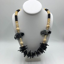 Fish Sea Life Beaded Women&#39;s Statement Necklace Nautical Wood Fashion Jewelry - $29.68