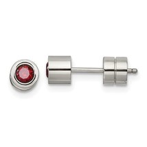 Chisel Red CZ January Birthstone Post Earrings Stainless Steel Polished - £27.62 GBP