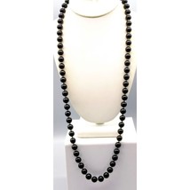 Chic Vintage Black Lucite Beads Necklace with Gold Tone Spacers and Hidden Hand - £30.44 GBP