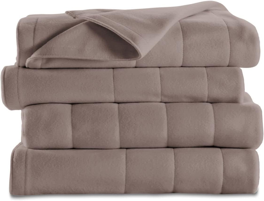Sunbeam Heated Electric Warming Blanket Quilted Fleece Queen Dual Contro... - $59.39