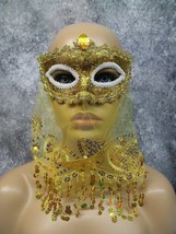 Gold Harem Eye Mask Veil Egyptian Genie Gypsy Fortune Teller Bollywood B... - $187.53 MXN