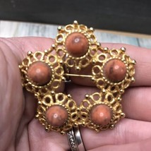 Vintage Sarah Cov Brooch Circle with Stones Gold Tone and Pink - £7.48 GBP