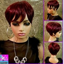 Virgin Hair Missy Elliot&quot; Burgundy Short pixie cut wig, brazilian Virgin Hair ,  - £78.45 GBP