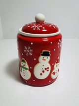 Hallmark 2011 Vintage Red Ceramic Christmas Snowman Cookie Jar Snowflakes 9 1/2” - $18.61