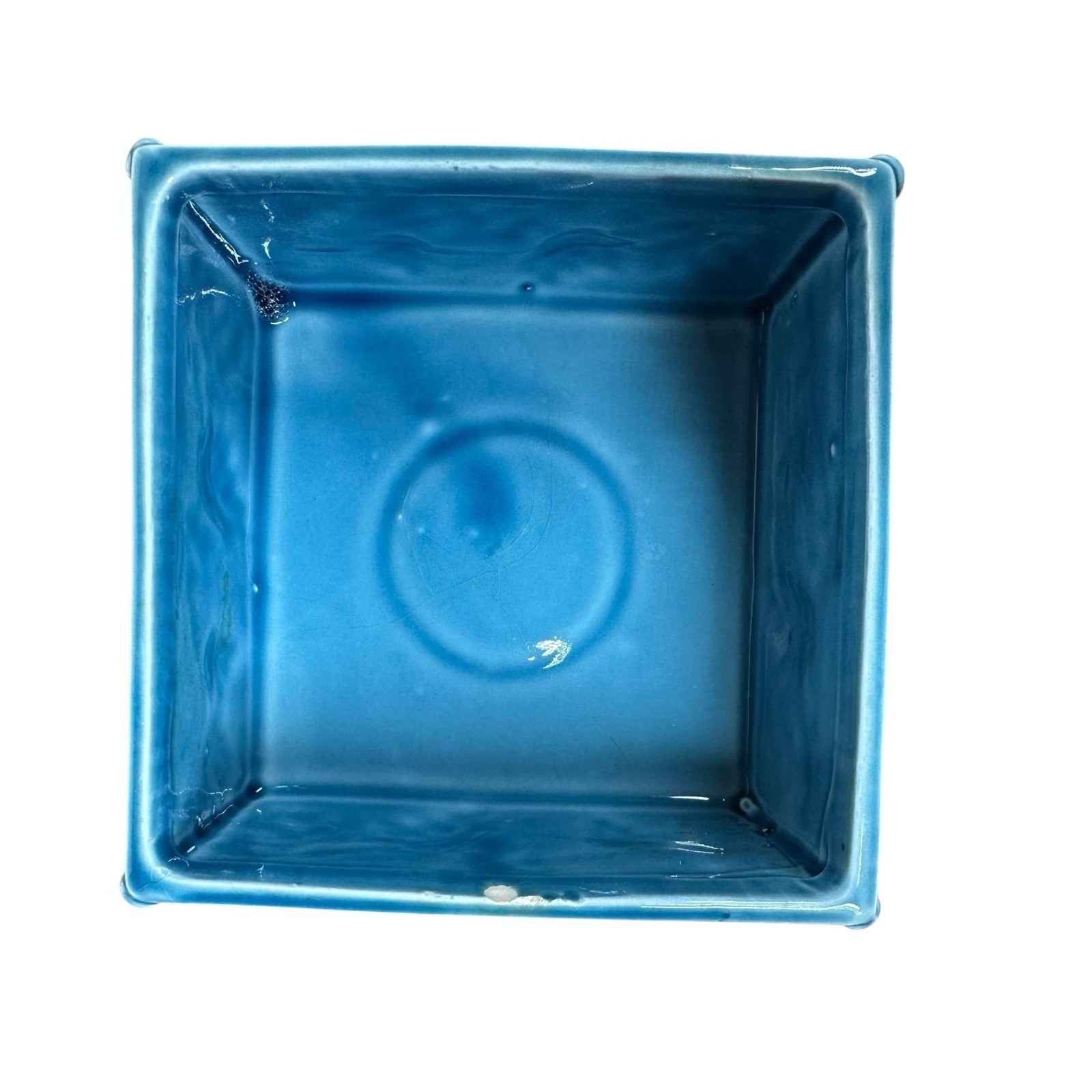 Vintage Enesco Turquoise Pedestal Grapevine Candy Nut Dish with Lid Square Japan Item image 6