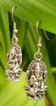 Ganesh Earrings Ganesha God Elephant Hindu Front Facing 925 Silver Plated Hook - £4.31 GBP