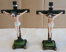 JESUS ON THE CROSS RELIGIOUS INRI FIGURINE STATUE SET OF 2 - £15.92 GBP
