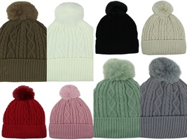 Variety Color Winter Hats Women Pom Pom Beanies  Double Women Warm Knit - £17.24 GBP