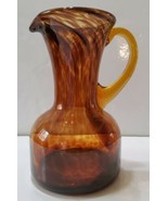 Tortoise Shell Brown Hand Blown Art Glass Water Pitcher Vase Handle 8&#39;&#39; ... - £25.58 GBP