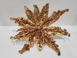 Christmas Gold Sequins Poinsettia Ornament Pick Ornament NEW - £11.09 GBP