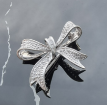 CRP ELEGANT 925 STERLING SILVER NATURAL  DIAMOND BOW BROOCH PENDANT - $91.08