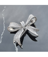 CRP ELEGANT 925 STERLING SILVER NATURAL  DIAMOND BOW BROOCH PENDANT - $91.08