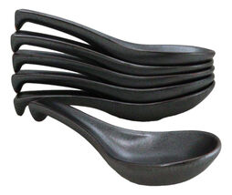 Pack of 6 Black Tetsu Kesho Ceramic Asian Soup Spoons With Hook Ends 5.75"L - $21.49