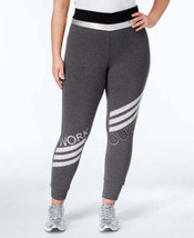 Material Girl Womens Plus Size Active Striped Leggings 2X Charcoal Heather - £20.89 GBP