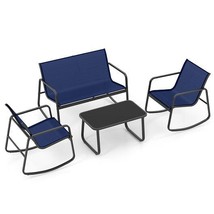 4 Piece Patio Rocking Set with Glass-Top Table-Navy - $204.95