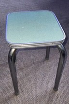 VTG Mid Century Modern MCM Step Stool Chrome Edge Laminate Blue Square Top - $752.01 MXN