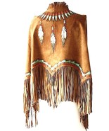 Handmade Southwest INDIAN NATION FEATHER SHAWL Deerskin Suede w Fringe 7... - £320.49 GBP