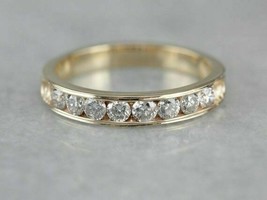 1.25Ct Round Cut Diamond Channel Set Wedding Band Ring in 14k Yellow Gold Finish - £78.60 GBP