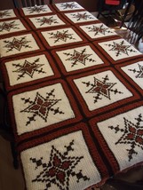 Large Hand Stitched Blanket Granny Squares Afghan 83&quot;x76&quot; Tunisian Crochet - £59.50 GBP