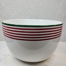 Crate &amp; Barrel Snow Flake Mixing Bowl Large White Red Holiday Stripes Chiristmas - $30.49