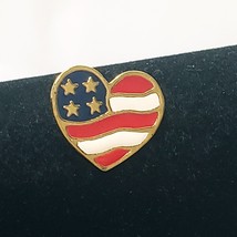 American Flag Heart Shape Lapel Pin 1/2"   Avon 2001 Gold tone Red White Blue - $15.83