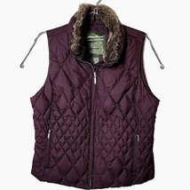 Eddie Bauer Ladies L Goose Down Purple Removable Faux Fur Quilted Vest  Zip - £54.13 GBP
