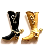 Lot 2 Cowboy Cowgirl Boot Pins Black Gold Tone Western Spur Swirl Figura... - €12,87 EUR