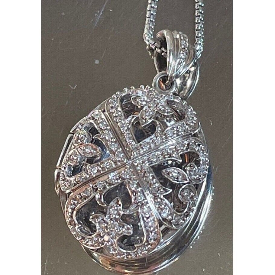 925 STERLING SILVER DIAMOND VINAIGRETTE LOCKET PENDANT NECKLACE SKY - £120.30 GBP