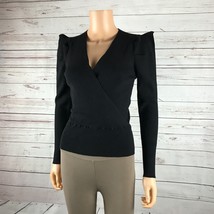 LUCY PARIS Women&#39;s Black Puffed Shoulder Cross-over V-neck Sweater NWOT ... - £11.69 GBP