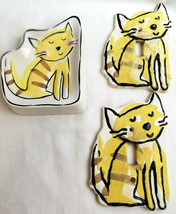 Tenny Paws Kitty Cat Soap Trinket Dish &amp; 2 Switch Plate Light Covers Yel... - £15.97 GBP