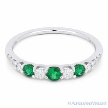 0.52 ct Round Cut Emerald &amp; Diamond 18k White Gold Anniversary Ring Wedding Band - £1,344.82 GBP