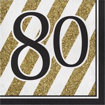 Black and Gold 80th Birthday Lunch Napkins Paper 16 Pack 80 Birthday Tableware - £12.64 GBP