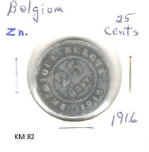 Belgium 25 Centimes, 1916, zinc, KM 82 - £1.59 GBP