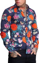 Men&#39;s Slim Fit Floral Dress Shirt Wrinkle Free Long Sleeve Casual (Size:XL) - £17.83 GBP