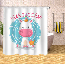 Unicorn Waterproof Shower Curtain Set Polyester Bathtub Decor Curtain W/Hook 70&quot; - £13.14 GBP+