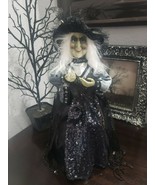 HALLOWEEN WITCH DOLL SHELF SITTER CRYSTAL BALL MANTEL TABLETOP DECOR 17&quot; - $54.21 CAD