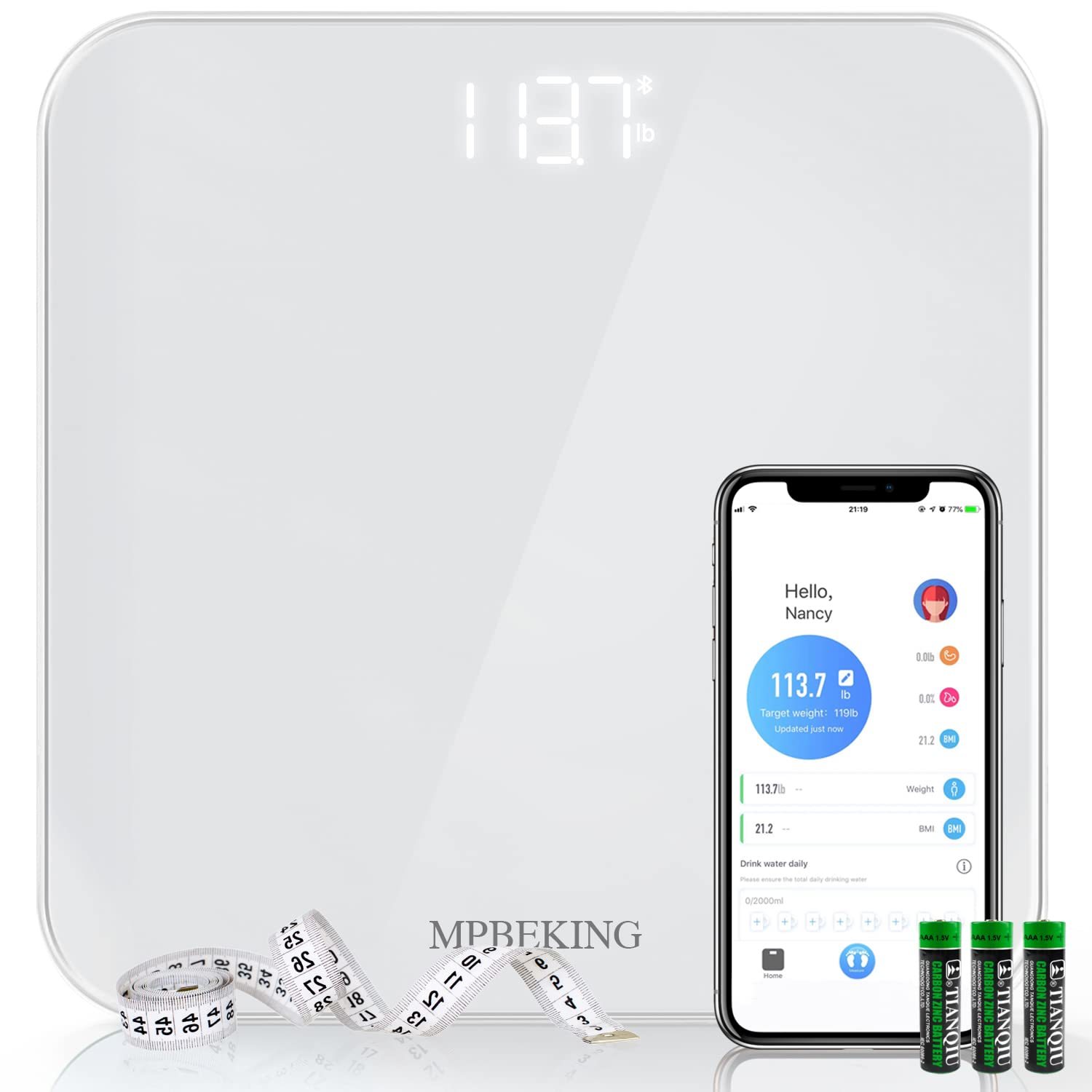 Mpbeking Scale For Body Weight Bathroom Digital Scales Bluetooth Weighin... - $30.99