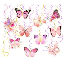 Butterfly Baby Girl Birthday Decorations,30-Pieces Hanging Swirls Streamers Deco - £13.28 GBP