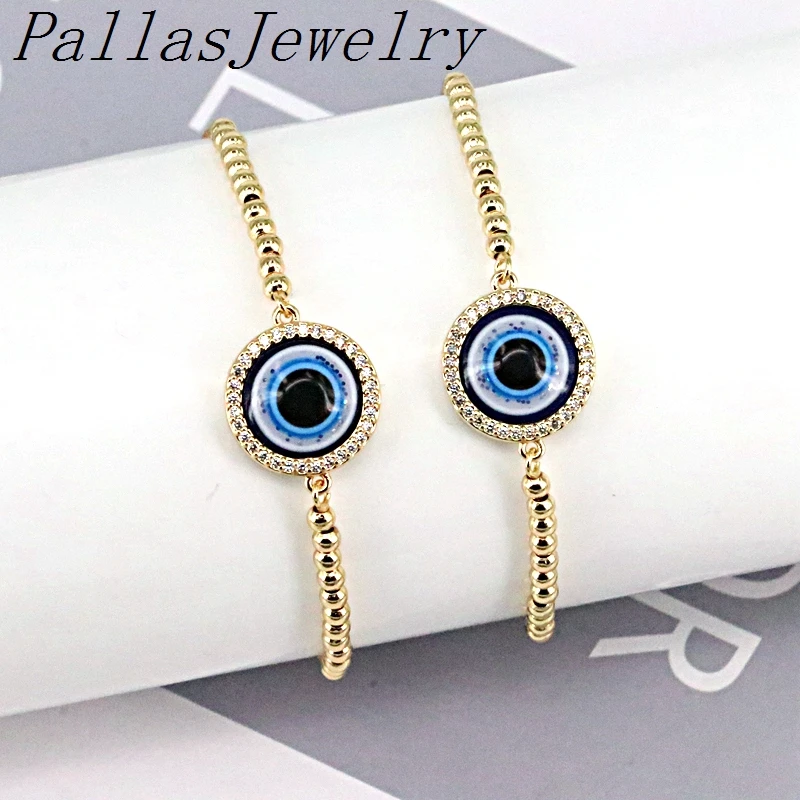 10Pcs Gold Filled Oil Drip Turkish Eye Bracelet for Women Girl Greek Eye Adjusta - £39.79 GBP