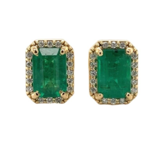18k Gold 1.16cttw Fine Genuine Natural Emerald and Diamond Stud Earrings #J6996 - €1.652,68 EUR